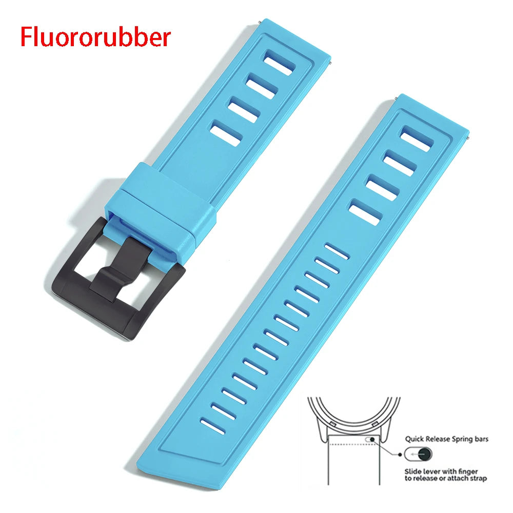 New heavy duty FKM watch strap 20mm 22mm quick release waterproof fluoro rubber watch band 5mm thick unisex suitable for dive sport watch