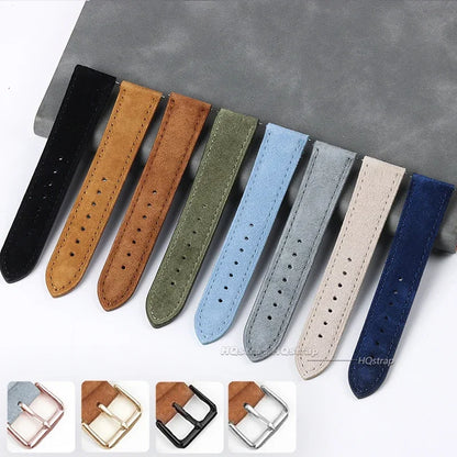 Bracelet de montre en cuir véritable suédé pour Seiko, Vintage, couture faite à la main, pour Rolex 18mm 19mm 20mm 22mm 24mm