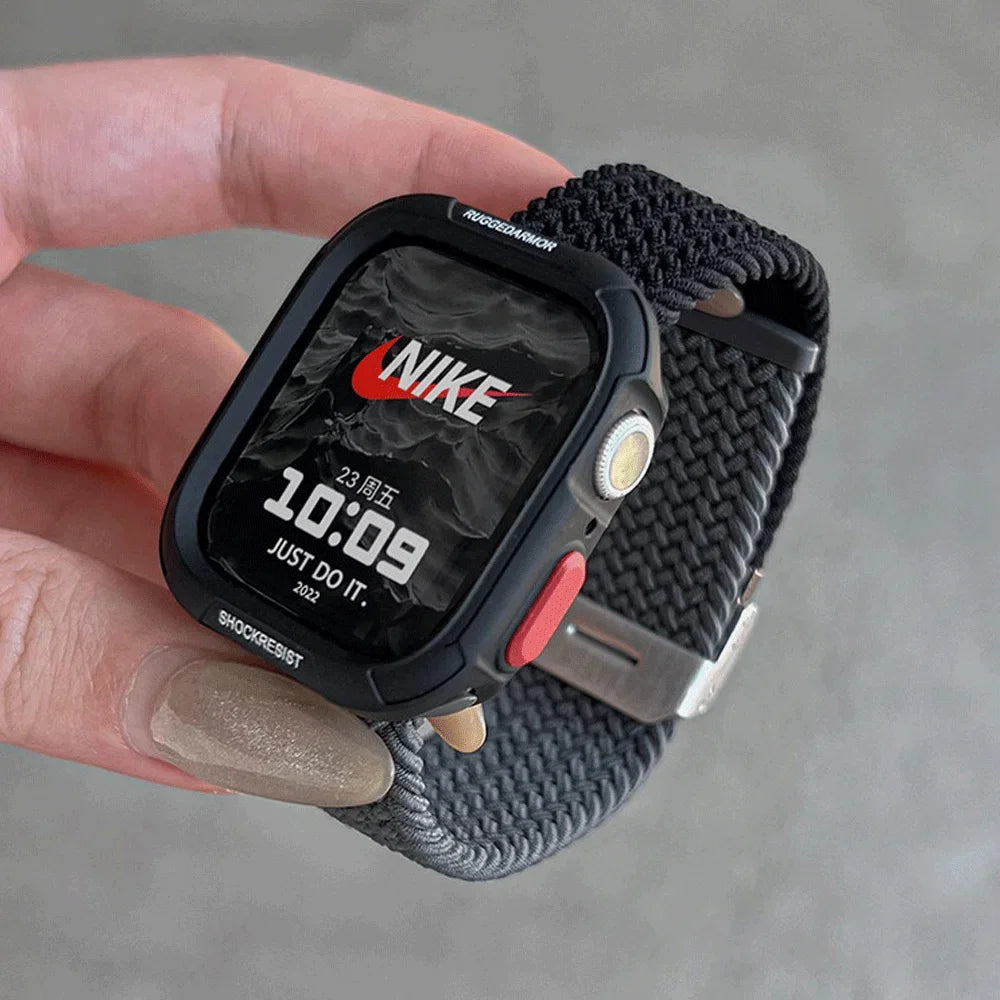 Étui à bonbons + bracelet pour Apple Watch Series 11 10 9 8 7 45mm 41 Band SE 6 5 4 44 40mm, bracelet en nylon pour iwatch Ultra 49mm