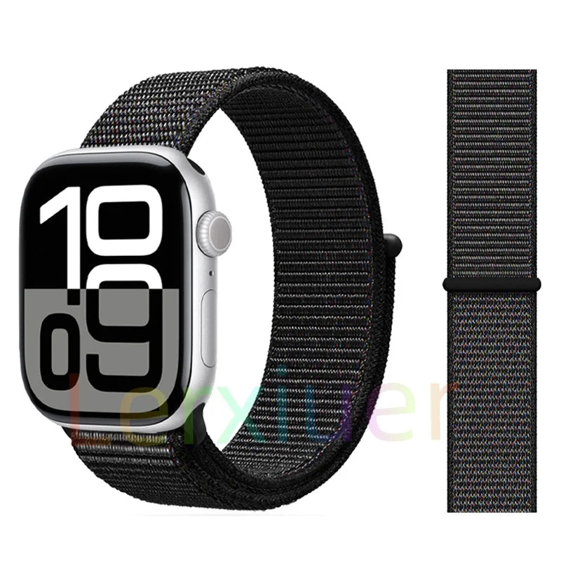 适用于 Apple Watch 46mm 44mm 45mm 40mm 41mm 42mm 的尼龙回环表带，适配 iWatch 系列 11 10 9 SE 8 7 6 5 4 Ultra 3 2 49mm