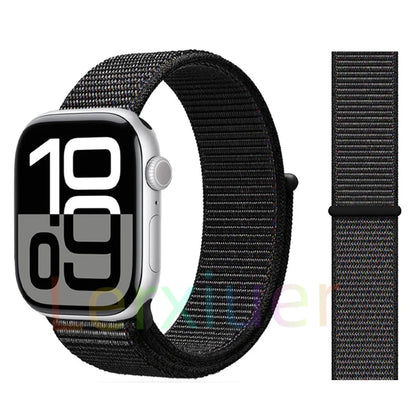 适用于 Apple Watch 46mm 44mm 45mm 40mm 41mm 42mm 的尼龙回环表带，适配 iWatch 系列 11 10 9 SE 8 7 6 5 4 Ultra 3 2 49mm