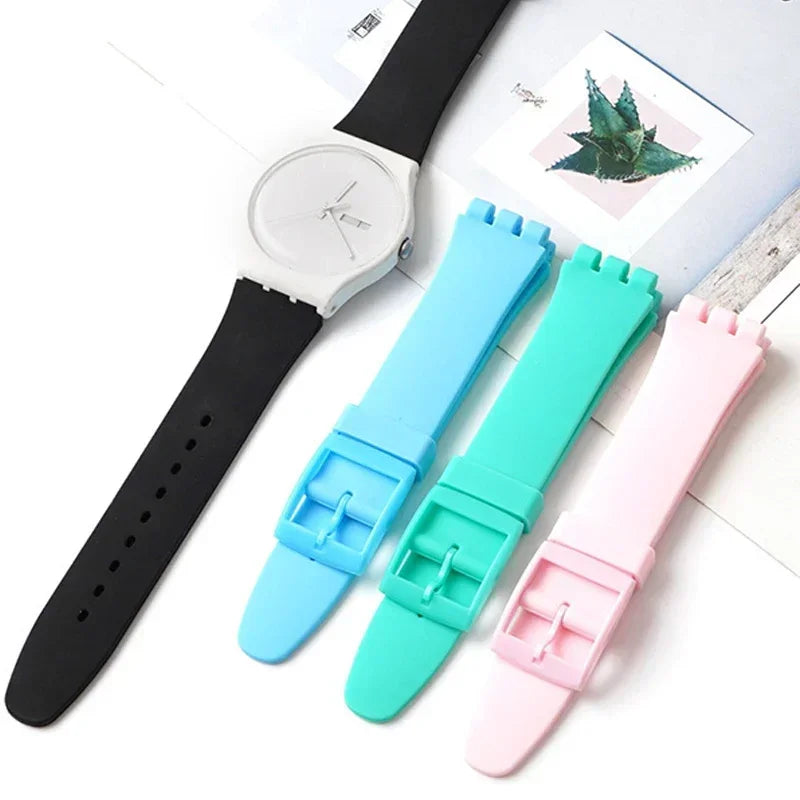 Bracelet en caoutchouc étanche pour Swatch, boucle ardillon en métal, Bracelet de montre en Silicone 16/17/19/20mm, ceinture de remplacement pour hommes et femmes