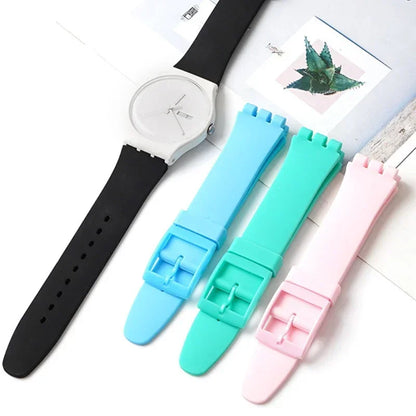Bracelet en caoutchouc étanche pour Swatch, boucle ardillon en métal, Bracelet de montre en Silicone 16/17/19/20mm, ceinture de remplacement pour hommes et femmes