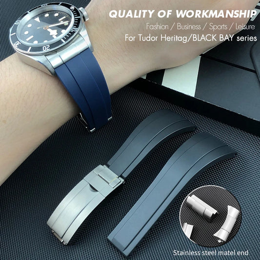 Cinturino per orologio in gomma con estremità curva in metallo 22mm 20mm per Tudor Black Bay 1958 Heritage, bracciale per orologio in silicone di alta qualità nero, blu, verde