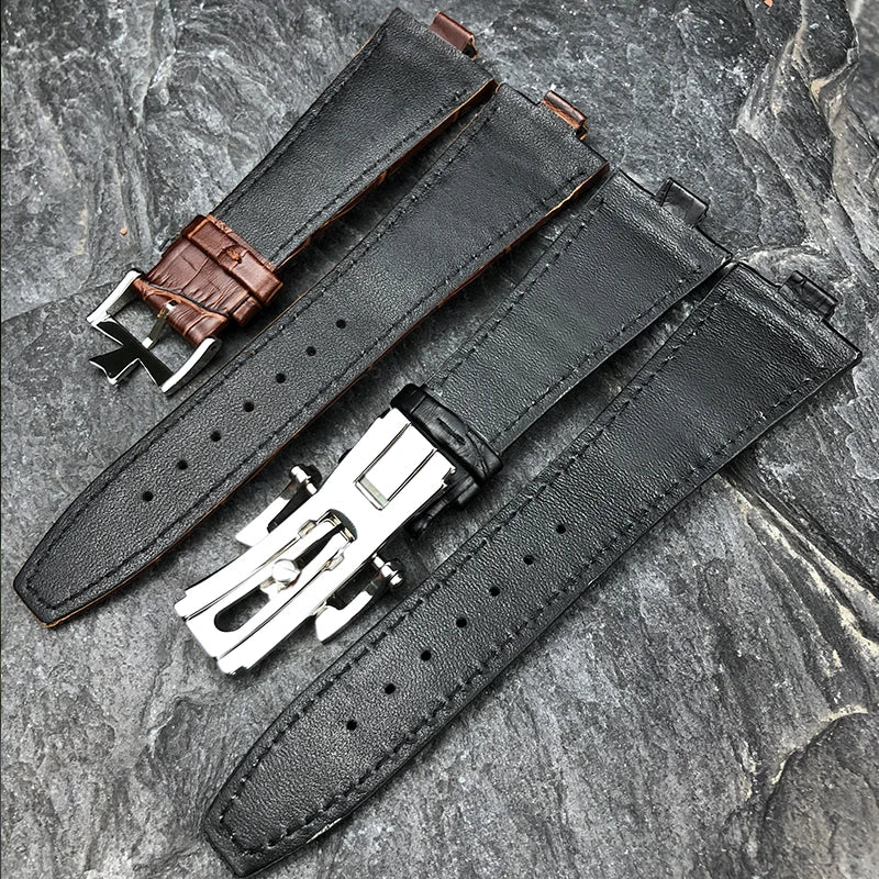 Remplacement du bracelet de montre en cuir de vachette véritable pour homme, VachAnderConstantin, cuir de veau d'outre-mer, noir, bleu, marron, bracelet, 25mm x 9mm