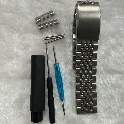 20 22 mm 316L ‌ Bracelet en acier inoxydable massif, perles plates incurvées réglables de riz, Bracelet de montre adapté au Bracelet universel Seiko SKX
