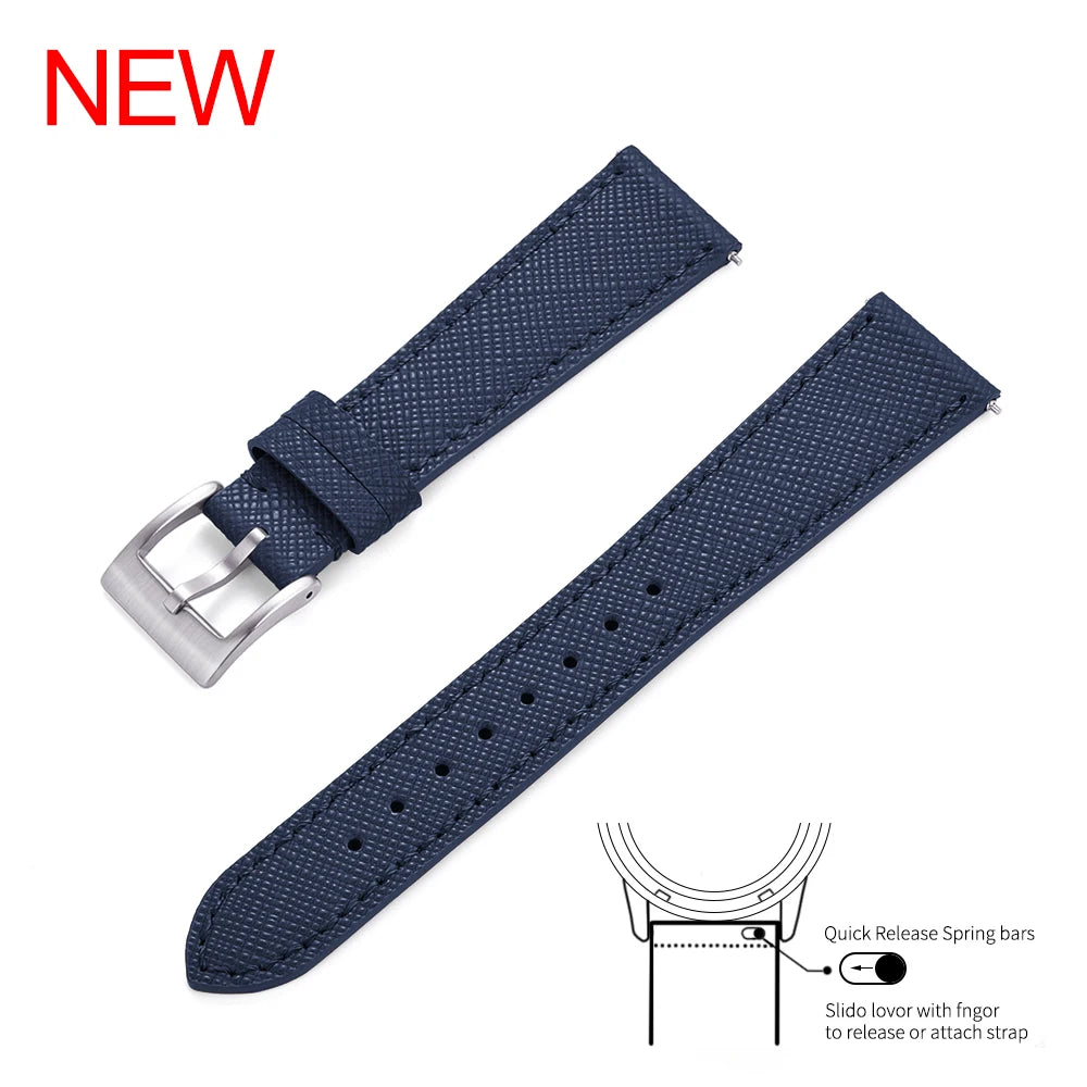 Bracelet de montre Durable en cuir cousu Vintage classique à dégagement rapide 18mm 19mm 20mm 21mm 22mm 23mm 24mm bracelet de montre en cuir Saffiano