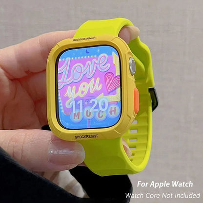 Liquid Silicone Strap + TPU Case for iWatch 10 9 8 SE 7 6 for Apple Watch 42MM 46MM 49MM