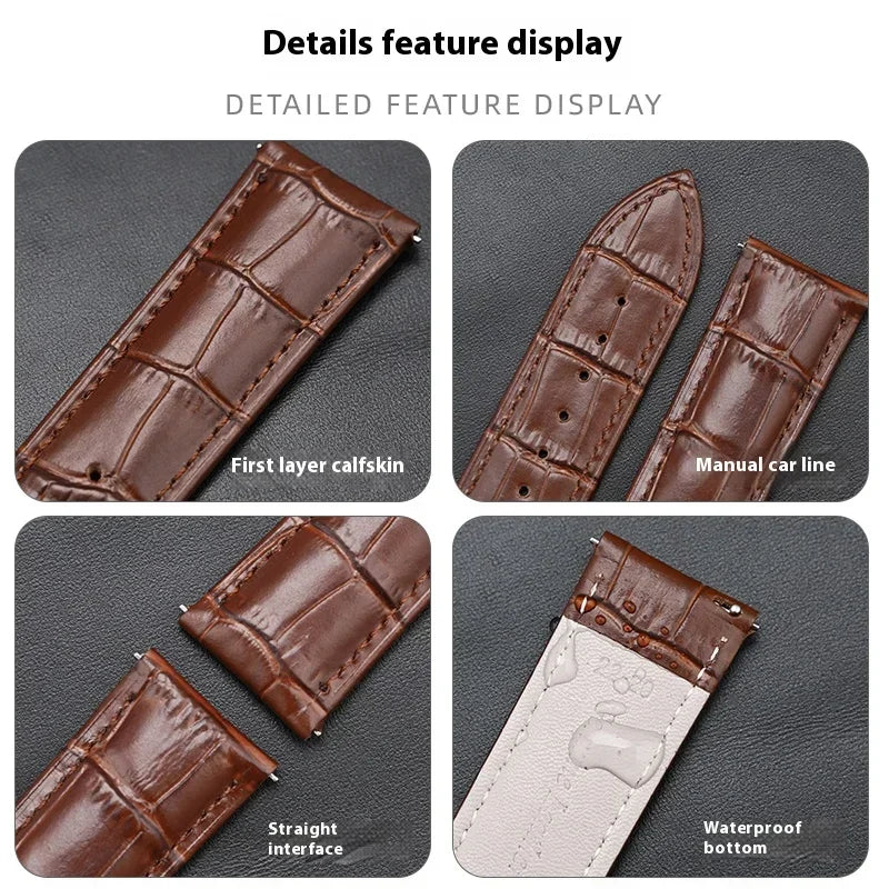 Bracelet en cuir véritable de vache pour Seiko Tissot, bracelet de montre universel à dégagement rapide 12 13 14 15 16 17 18 19 20 21 22 23 24 26mm