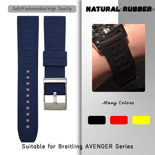 Cinturino di ricambio in silicone naturale da 24 mm 22 mm per Breitling Superocean AVENGER Challenger Seawolf, nero e giallo, morbido