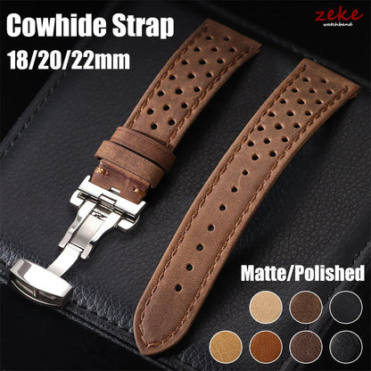 Bracelet de montre universel en cuir de vache véritable, boucle papillon, Vintage, pour hommes et femmes, respirant, ceinture 18/20/22mm