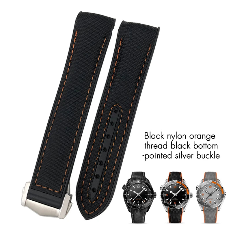Bracelet de montre en caoutchouc et Nylon, 19mm 20mm 21mm 22mm, adapté à Omega Seamaster Diver 300 Planet Ocean 600M Seiko Orange