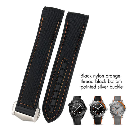 Bracelet de montre en caoutchouc et Nylon, 19mm 20mm 21mm 22mm, adapté à Omega Seamaster Diver 300 Planet Ocean 600M Seiko Orange