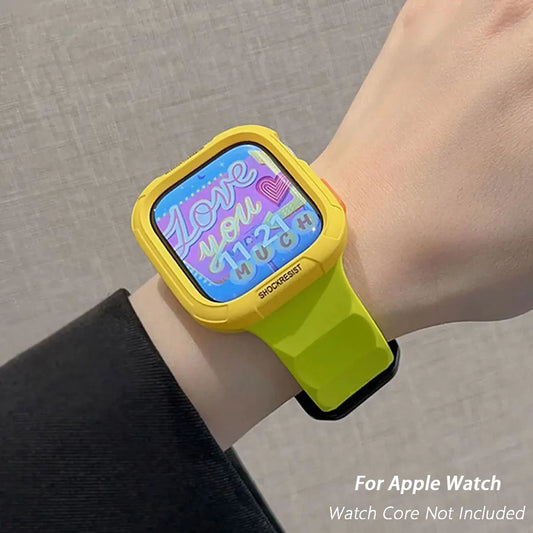 Bracelet de montre en silicone liquide + coque en TPU pour Apple Watch Ultra 2 3 49mm S11 S10 46mm 42mm 38 40 41 44 45mm pour iWatch SE 9 8 7 6