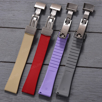 Bracelet de montre en caoutchouc FKM CTS 20 mm, texture unique, attache rapide, avec boucle papillon 4 couleurs, bracelet de remplacement durable
