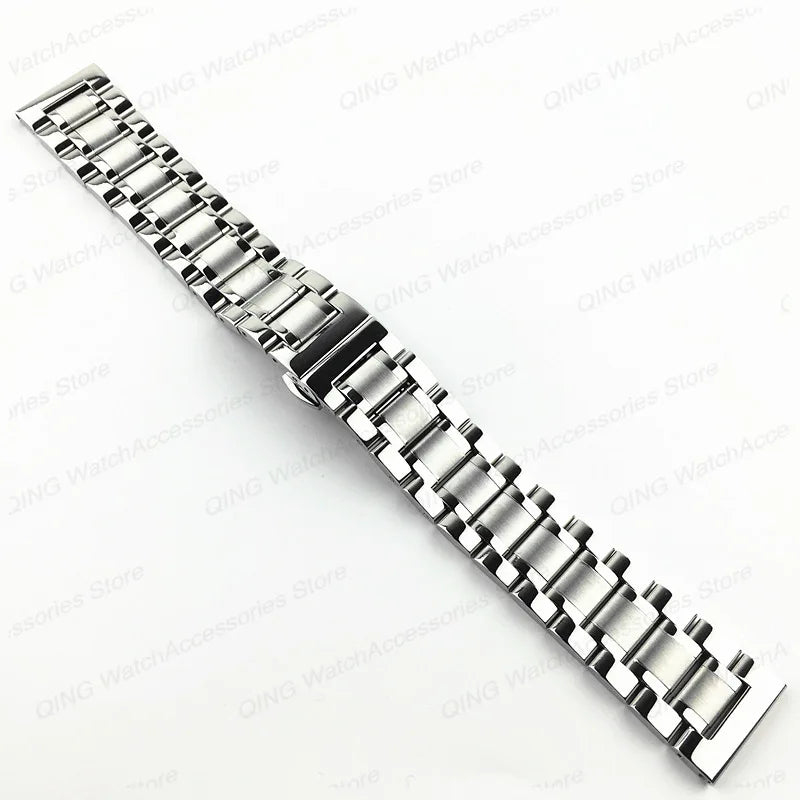 Solid stainless steel watch band with flat, arc-shaped end for Tissot butterfly clasp bracelets, sizes 12, 13, 14, 15, 16, 17, 18, 19, 20, 21, 22, 23, 24mm, universal