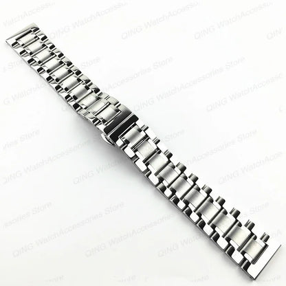 Solid stainless steel watch band with flat, arc-shaped end for Tissot butterfly clasp bracelets, sizes 12, 13, 14, 15, 16, 17, 18, 19, 20, 21, 22, 23, 24mm, universal