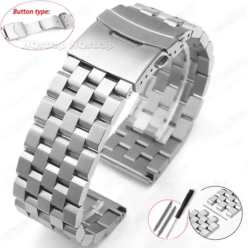 Bracelet de montre en acier inoxydable entièrement solide de haute qualité 18mm 20mm 22mm 24mm 26mm Bracelet à Interface plate avec outil Bracelet de montre en métal