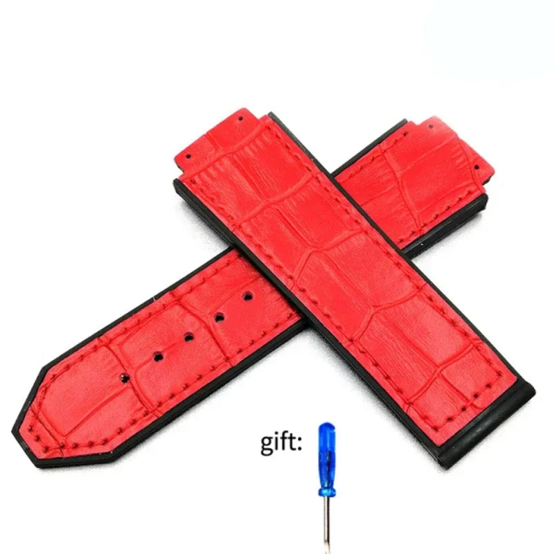 Genuine leather watch strap for HUBLOT Big Bang series with silicone case back. Watch strap accessories, 25mm x 19mm, with tools.