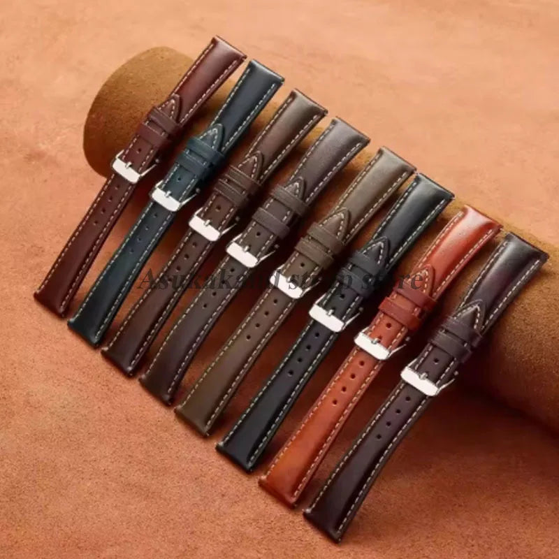 18mm 19mm 20mm 21mm 22mm Universal Vintage Oil Wax Leather Watch Straps Brown Top Coat Watch Strap Men's Accessories Tang Buckle