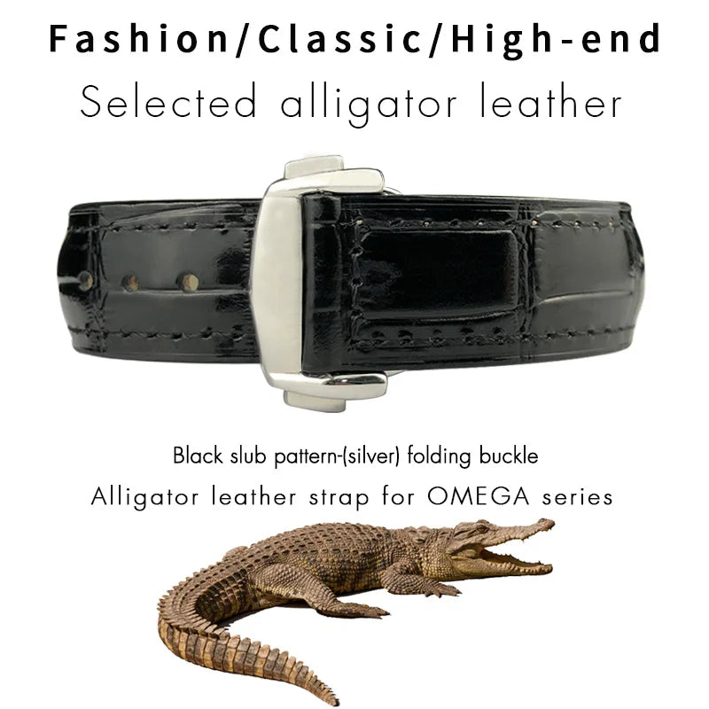 Bracelet de montre en cuir de crocodile véritable, 18mm, 19mm, 20mm, 21mm, 22mm, pour Omega De Ville Seam84SPEEDBiens TER