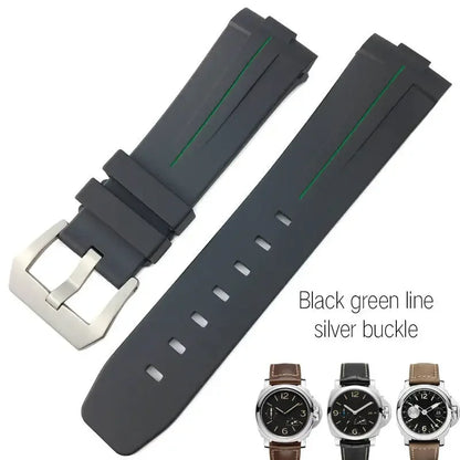 Bracelet de montre en caoutchouc naturel à extrémités courbes, 24mm, pour Panerai LUMINOR PAM00357 00111 01312, bracelet de montre en Silicone, outils gratuits