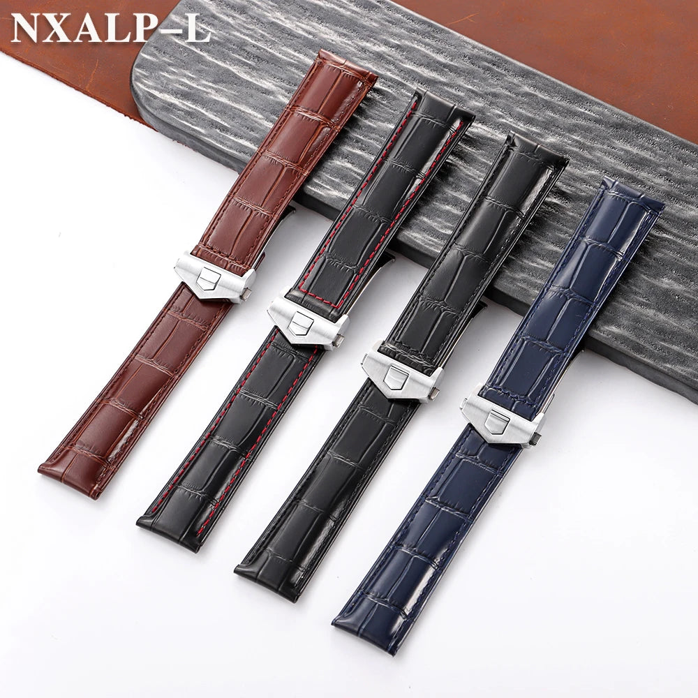 20mm 22mm 24mm Genuine Cowhide Leather Watch Strap for Tag Heuer Carrera Monaco F1, Men's Watch Strap, Folding Buckle