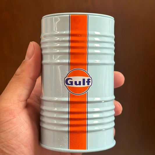 Gulf Oil Racing Car Micro modello scatola di ferro scena ornamento da scrivania serbatoio di stoccaggio casa giardino artigianato decorativo per regalo da collezionisti