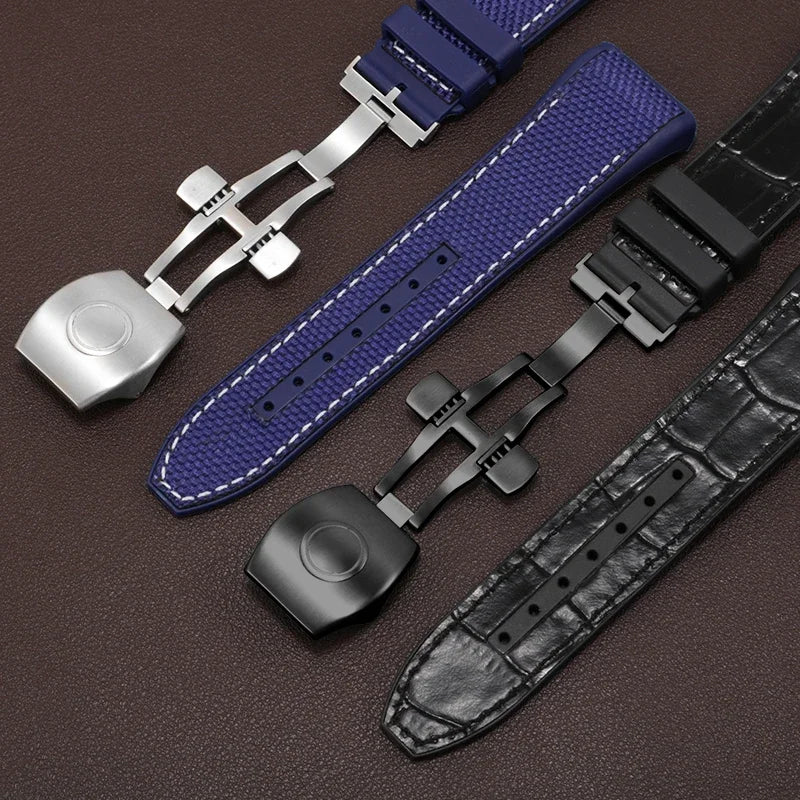Bracelet de montre en Nylon et cuir véritable, 28mm, haute qualité, Silicone, noir, bleu, boucle pliante, pour série Franck Muller V45