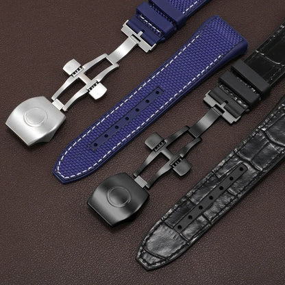 Bracelet de montre en Nylon et cuir véritable, 28mm, haute qualité, Silicone, noir, bleu, boucle pliante, pour série Franck Muller V45