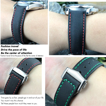 Cowhide Nylon Watch Strap for Omega Seamaster, SEIKO, IWC, Longines, Tudor, 19mm, 20mm, 21mm, 22mm, Fabric Canvas Watchband