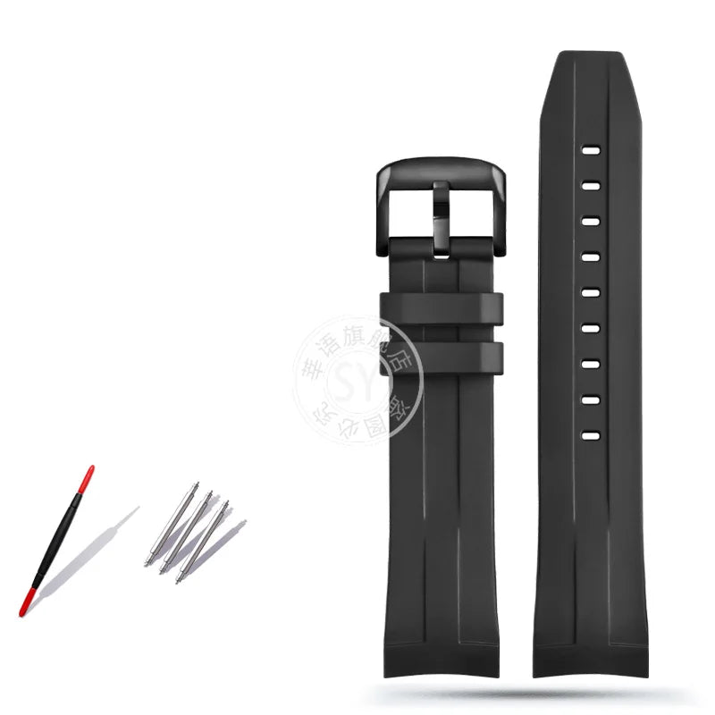 Rubber watch strap with curved interface, for Tissot 1853 Sports Starfish Seastar T series, 1853 120407 A T 120417 A 21mm 22mm strap