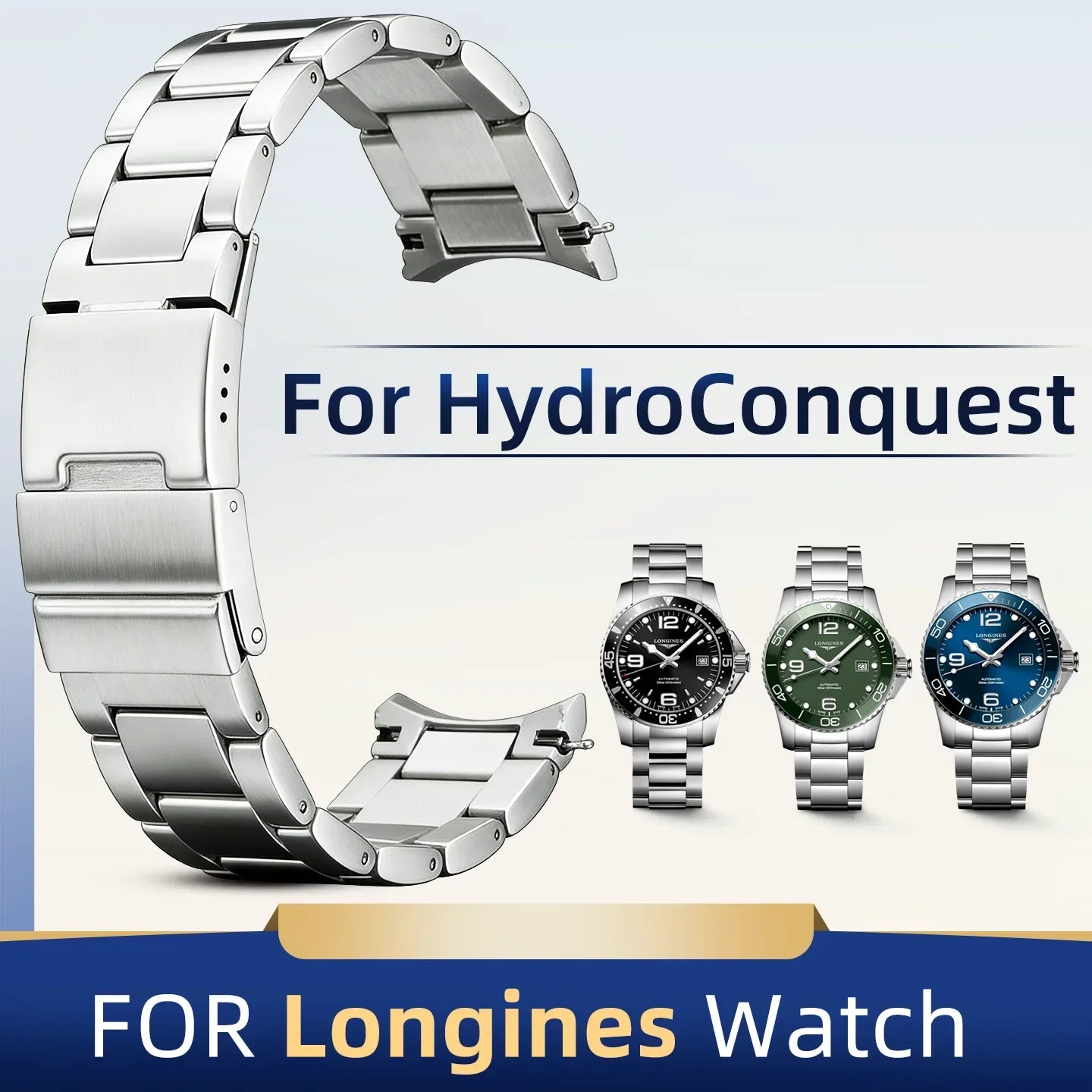 Cinturino per orologio in acciaio inossidabile per Longines HydroConquest 21 mm, bracciale in metallo, bracciale in acciaio massiccio, bracciale da immersione