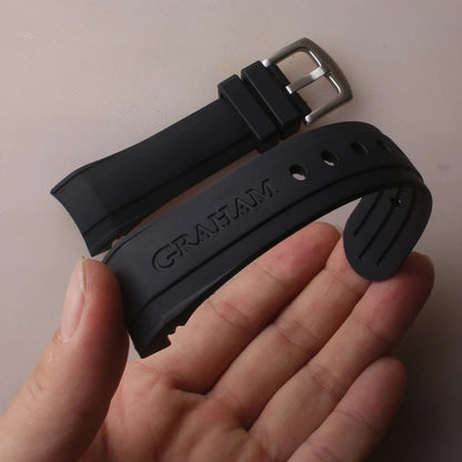 Bracelet de montre en Silicone 24mm pour Bracelet Graham, extrémité incurvée, en caoutchouc, avec boucle en acier inoxydable, noir, bleu, nouveau