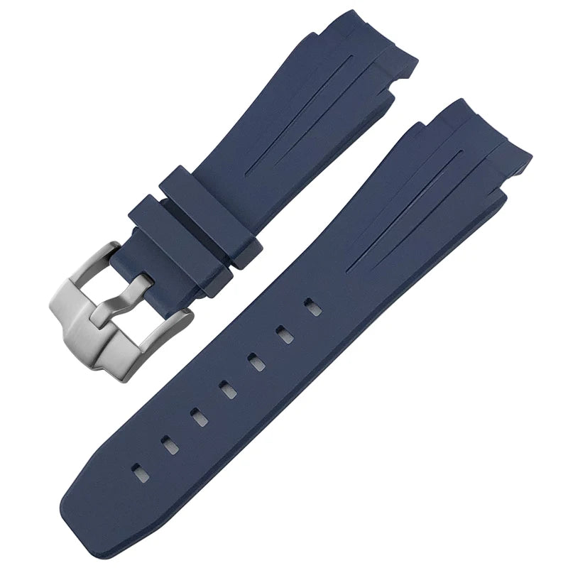 Cinturino per orologio in gomma siliconica concava convessa da 21 mm con estremità curva per Rolex DEEPSEA Sea-Dweller 126660, cinturino sportivo da immersione blu nero, strumenti inclusi