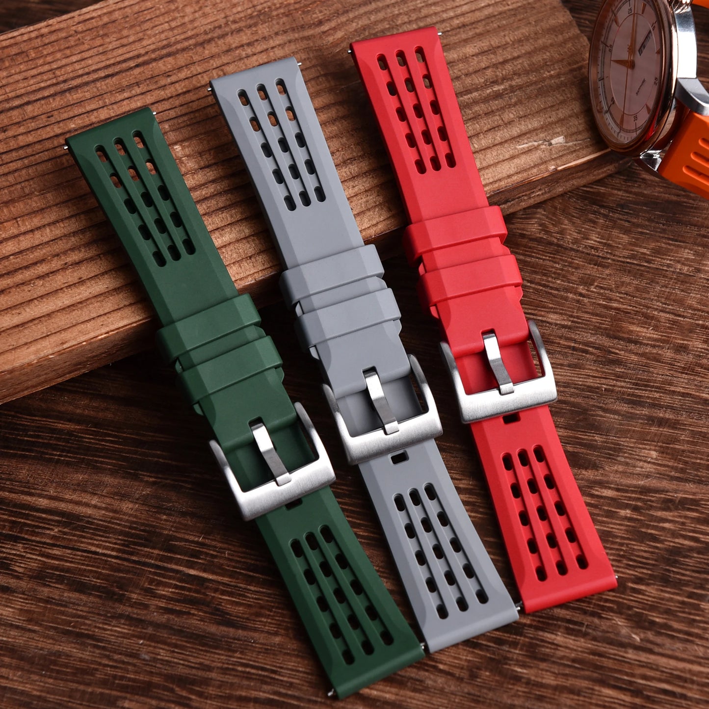 Bracelet de montre en caoutchouc fluoré à dégagement rapide, structure poreuse de qualité supérieure, bracelet de montre de remplacement, 20mm, 22mm, FPM, FKM