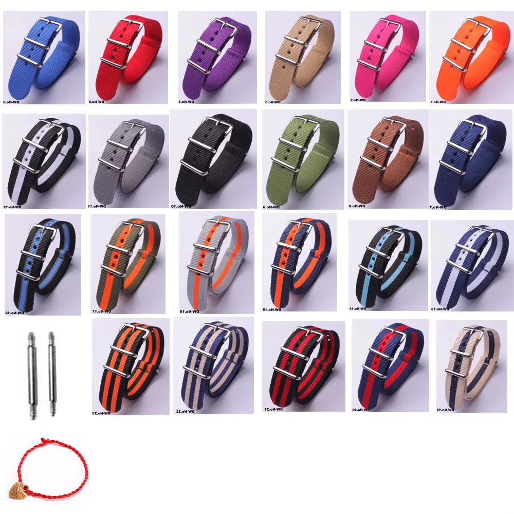 Bracelet de montre à rayures de remplacement pour hommes et femmes, en Nylon, avec boucle ardillon argentée, 16MM 18MM 20MM 22MM, bracelet à dégagement rapide