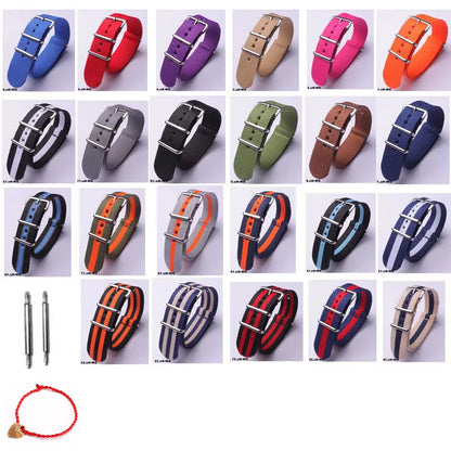 Bracelet de montre à rayures de remplacement pour hommes et femmes, en Nylon, avec boucle ardillon argentée, 16MM 18MM 20MM 22MM, bracelet à dégagement rapide