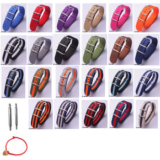 Bracelet de montre à rayures de remplacement pour hommes et femmes, en Nylon, avec boucle ardillon argentée, 16MM 18MM 20MM 22MM, bracelet à dégagement rapide