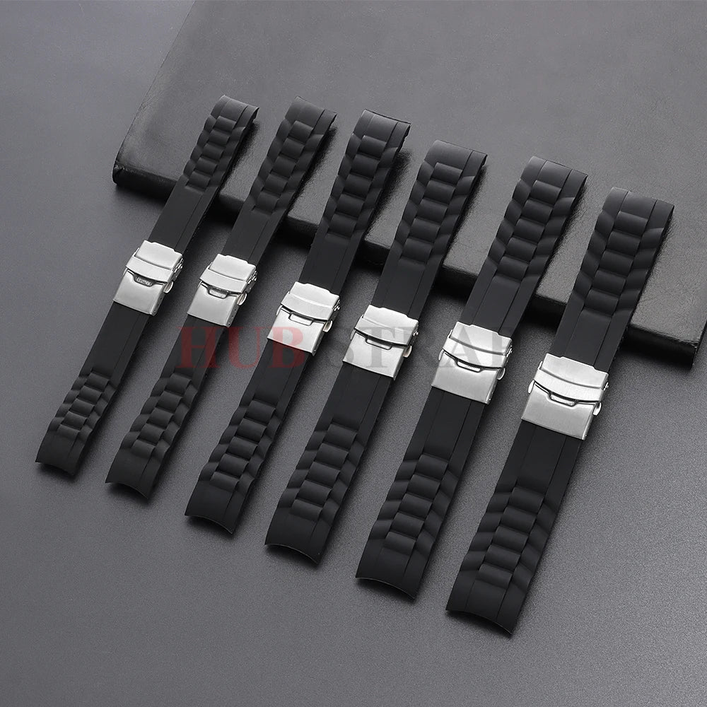 18mm 20mm 22mm 24mm 26mm Curved End Silicone Watch Band Folding Buckle Sport Strap for Men Women Replacement Bracelets