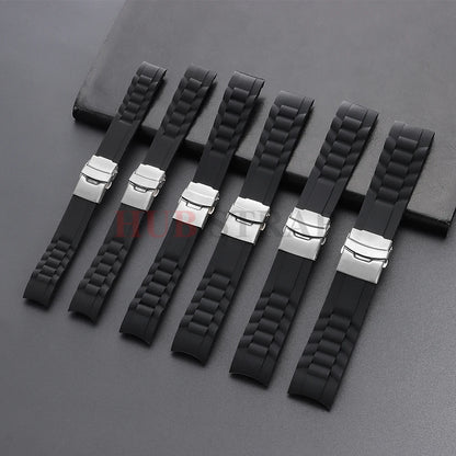 18mm 20mm 22mm 24mm 26mm Curved End Silicone Watch Band Folding Buckle Sport Strap for Men Women Replacement Bracelets