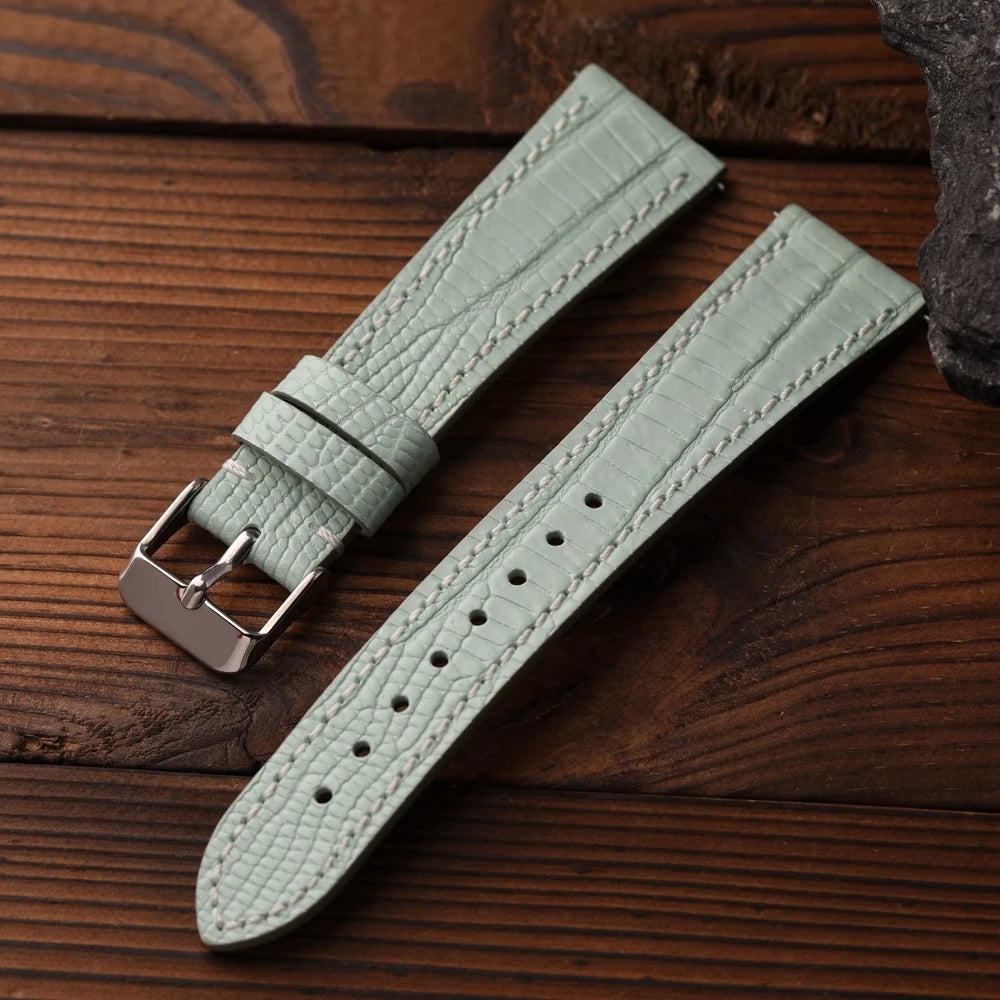 Lizard Grain Cowhide Leather Watch Strap, 18 19 20 22MM Premium Soft Leather Watch Band, Retro Blue-Green-Yellow Quick Release Strap for Men