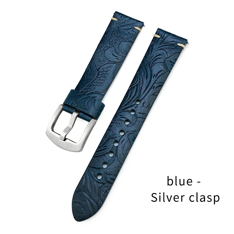 Cinturino per orologio in vera pelle con motivo goffrato, a sgancio rapido, 19mm 20mm 21mm 22mm, personalizzato, retrò, stile selvaggio, in pelle bovina