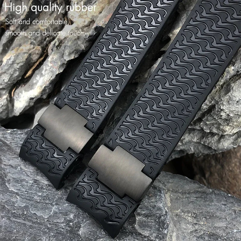 Cinturini per orologio in gomma siliconica da 22 mm compatibili con Ulysse Nardin Diver, chiusura deployante color argento o oro rosa, cinturino nero o blu