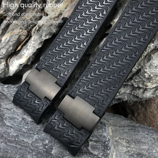 Cinturini per orologio in gomma siliconica da 22 mm compatibili con Ulysse Nardin Diver, chiusura deployante color argento o oro rosa, cinturino nero o blu