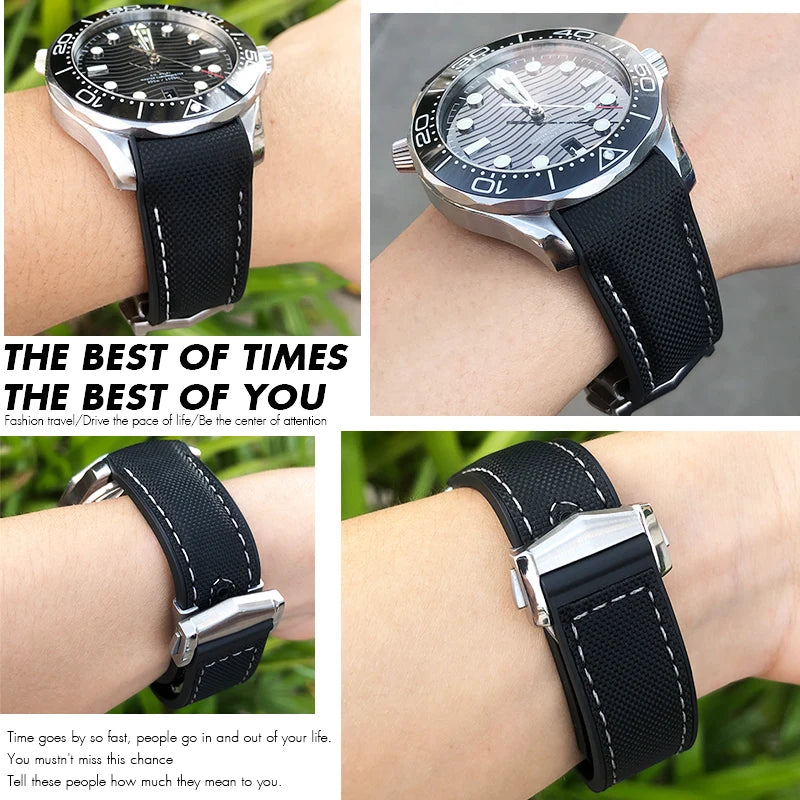 Cinturino per orologio da uomo in gomma nylon, cinturino in silicone, compatibile con Omega Seamaster 300, Moonwatch, Planet Ocean, 20mm, 21mm, 22mm, 19mm