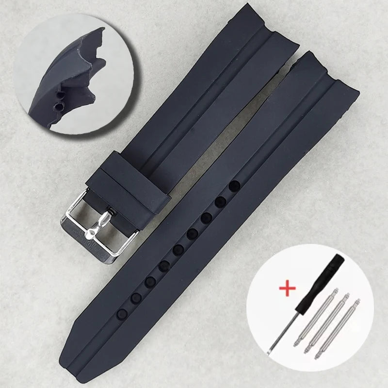 Curved end silicone watch band, 22mm 24mm 26mm, soft rubber dive watch band, waterproof, universal replacement strap
