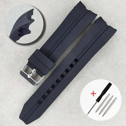 Curved end silicone watch band, 22mm 24mm 26mm, soft rubber dive watch band, waterproof, universal replacement strap