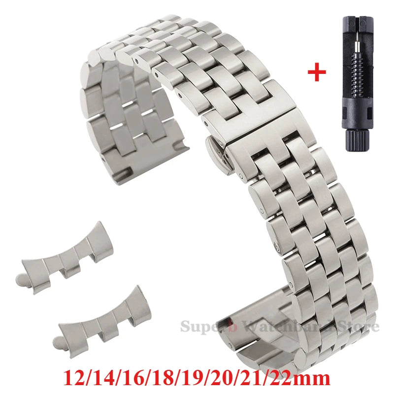 Edelstahlarmband 12/14/16/18/19/20/21/22 mm für Tissot-Uhren mit gebogenem Anstoß, universelles Seiko-Armband mit Schmetterlingsschließe