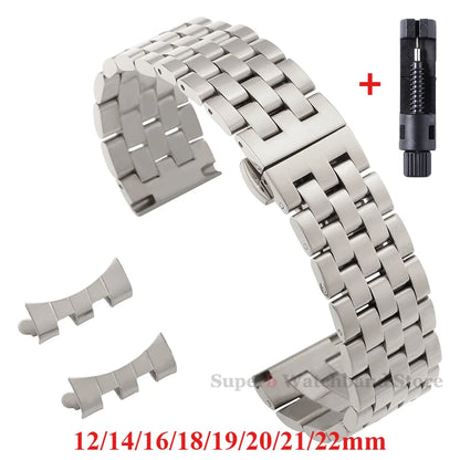 Edelstahlarmband 12/14/16/18/19/20/21/22 mm für Tissot-Uhren mit gebogenem Anstoß, universelles Seiko-Armband mit Schmetterlingsschließe